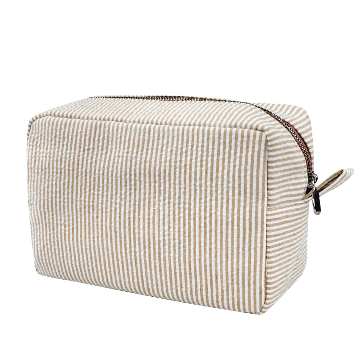GFU seersucker cosmetic bag in brown fabric with soft texture for easy packing