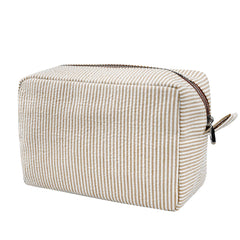 GFU seersucker cosmetic bag in brown fabric with soft texture for easy packing