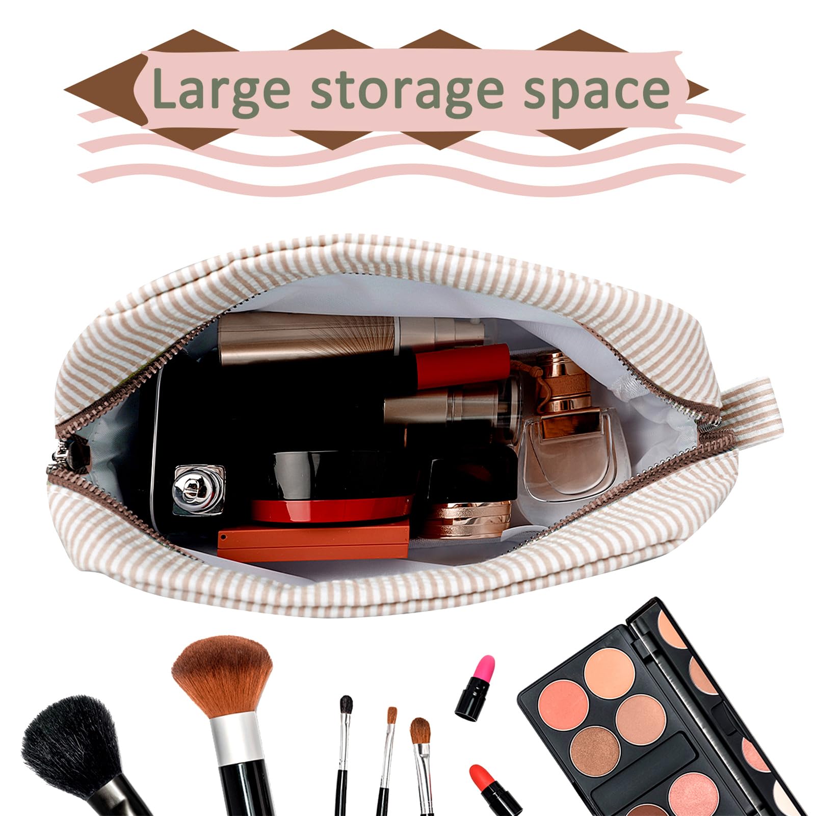 GFU large travel makeup bag with stripe design and organized interior