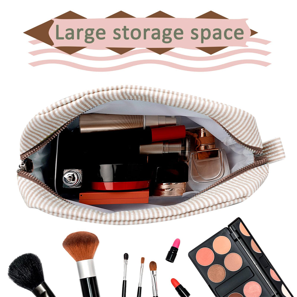 GFU large travel makeup bag with stripe design and organized interior