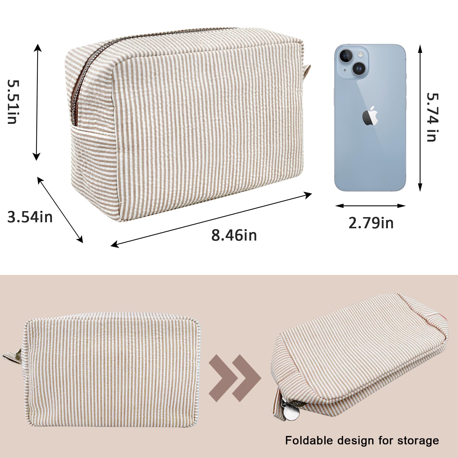 GFU brown cosmetic pouch with splash-proof interior for toiletries