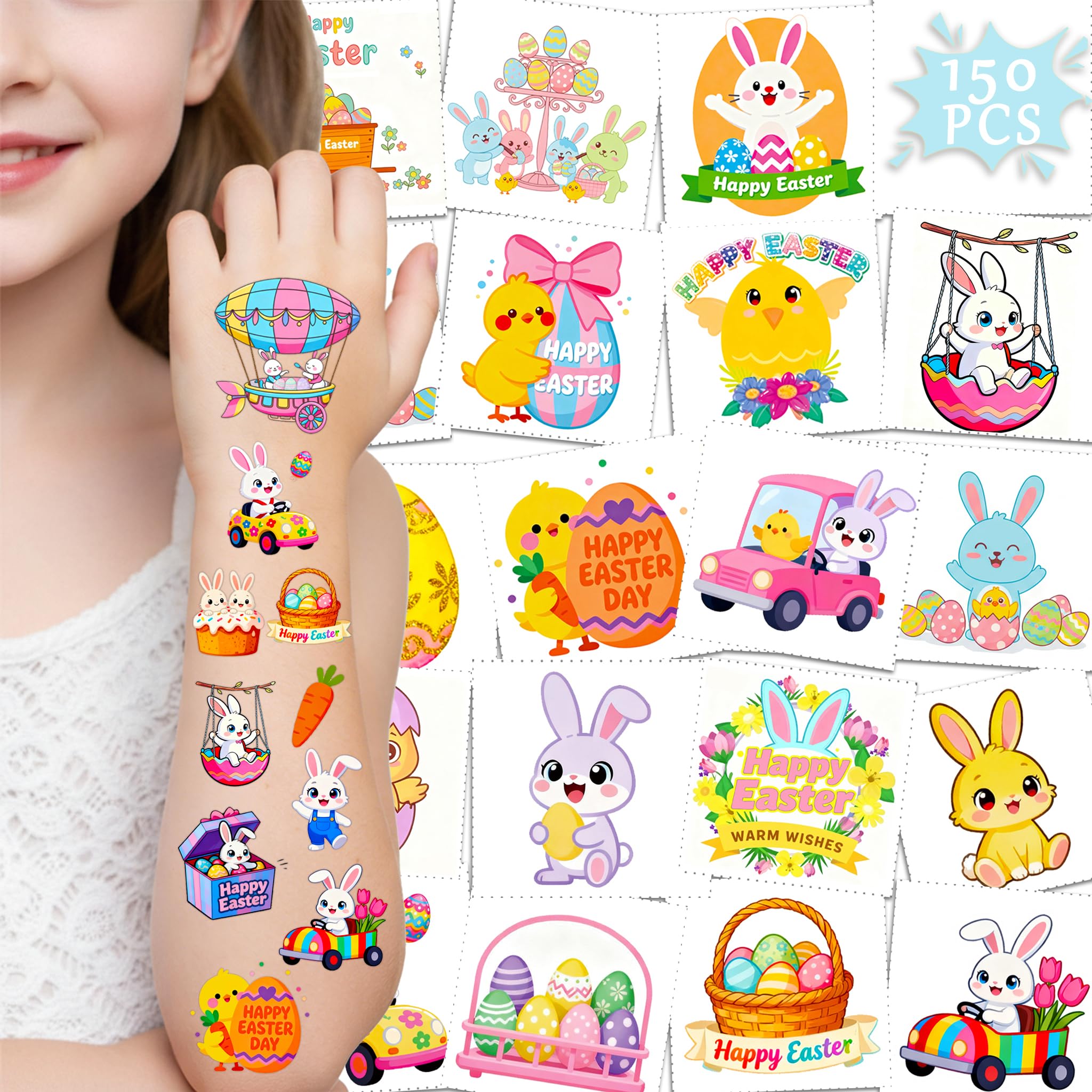 GgXanthyll tatuajes pascua, 150 piezas, colores vivos para fiestas escolares