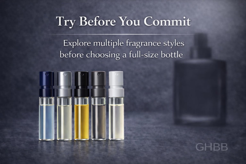 GHBB brand-new fragrances: never used, partially filled vials for packaging.