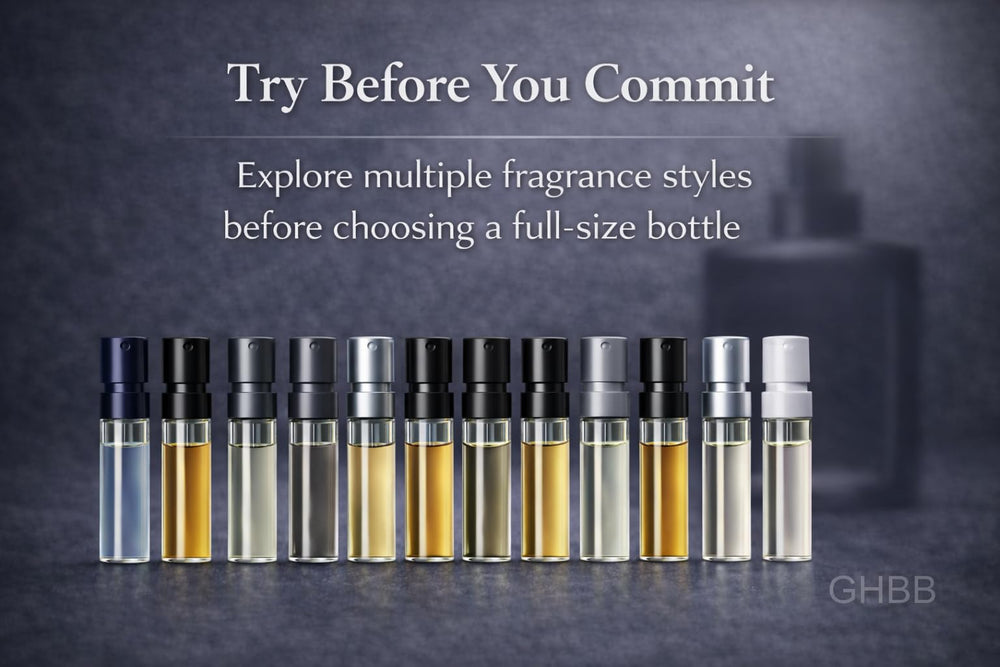 GHBB Cologne 11-sampler half-filled vials reflect regulatory packaging while preserving net weight