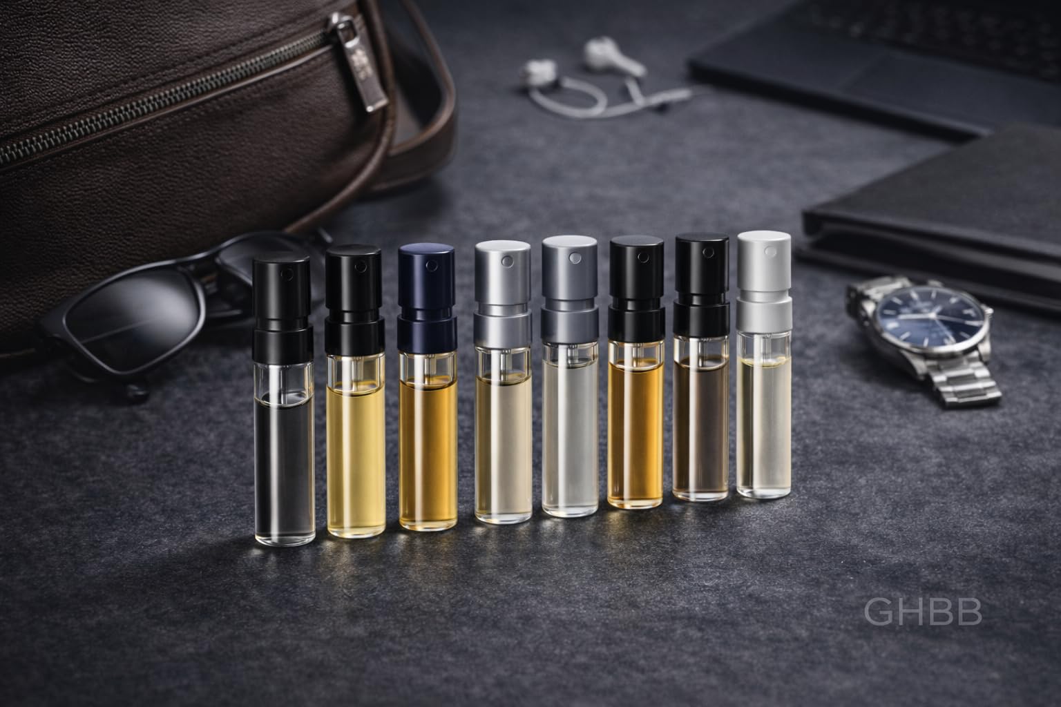 GHBB Cologne 11-sampler varying size each vial aligns with official net weight