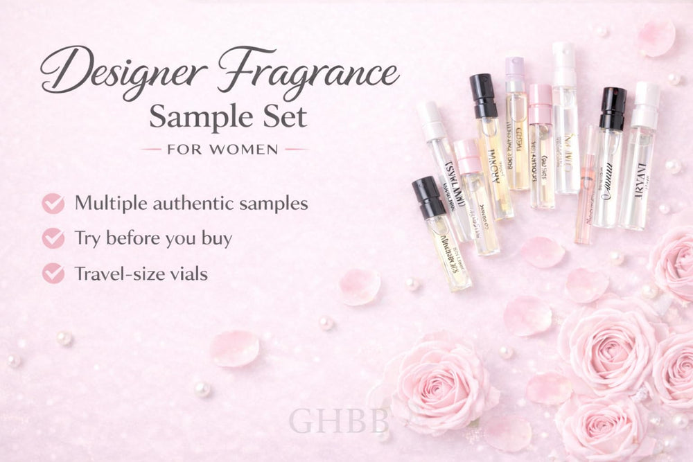 GHBB designer-perfume sampler-display conveying premium vibe and collection overview.