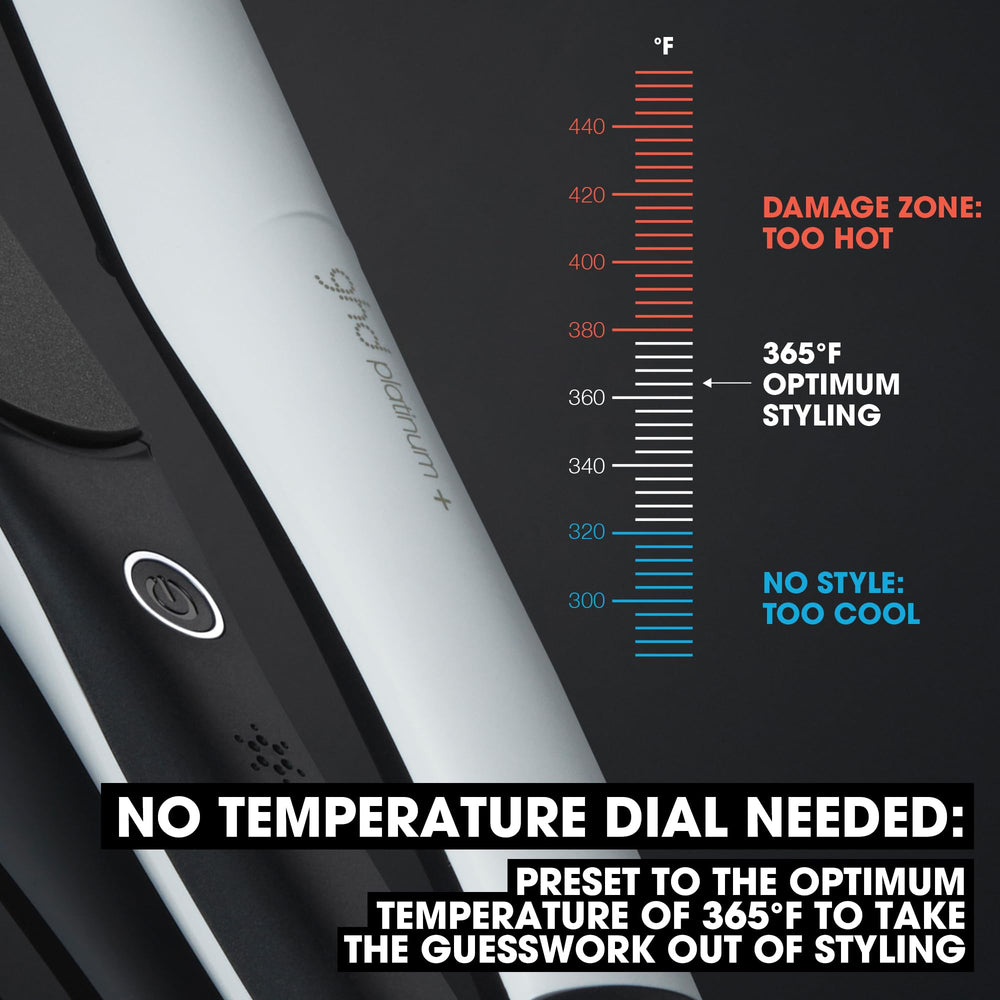 ghd Platinum+ Styler plates close-up shows ceramic glide and even heat distribution.