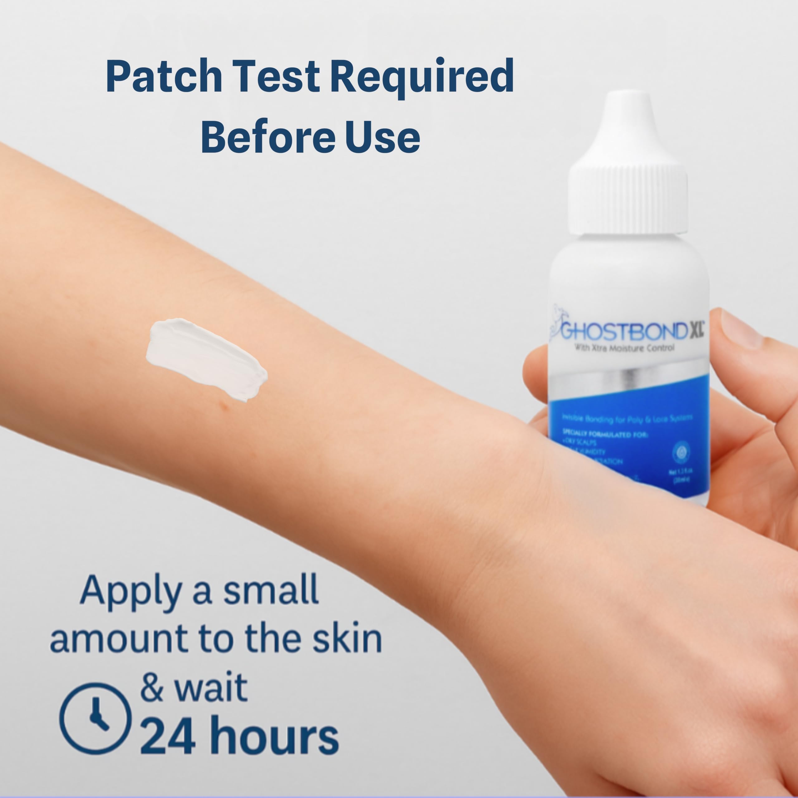 GhostBond XL clear fast-dry formula blends with skin tone for natural look.