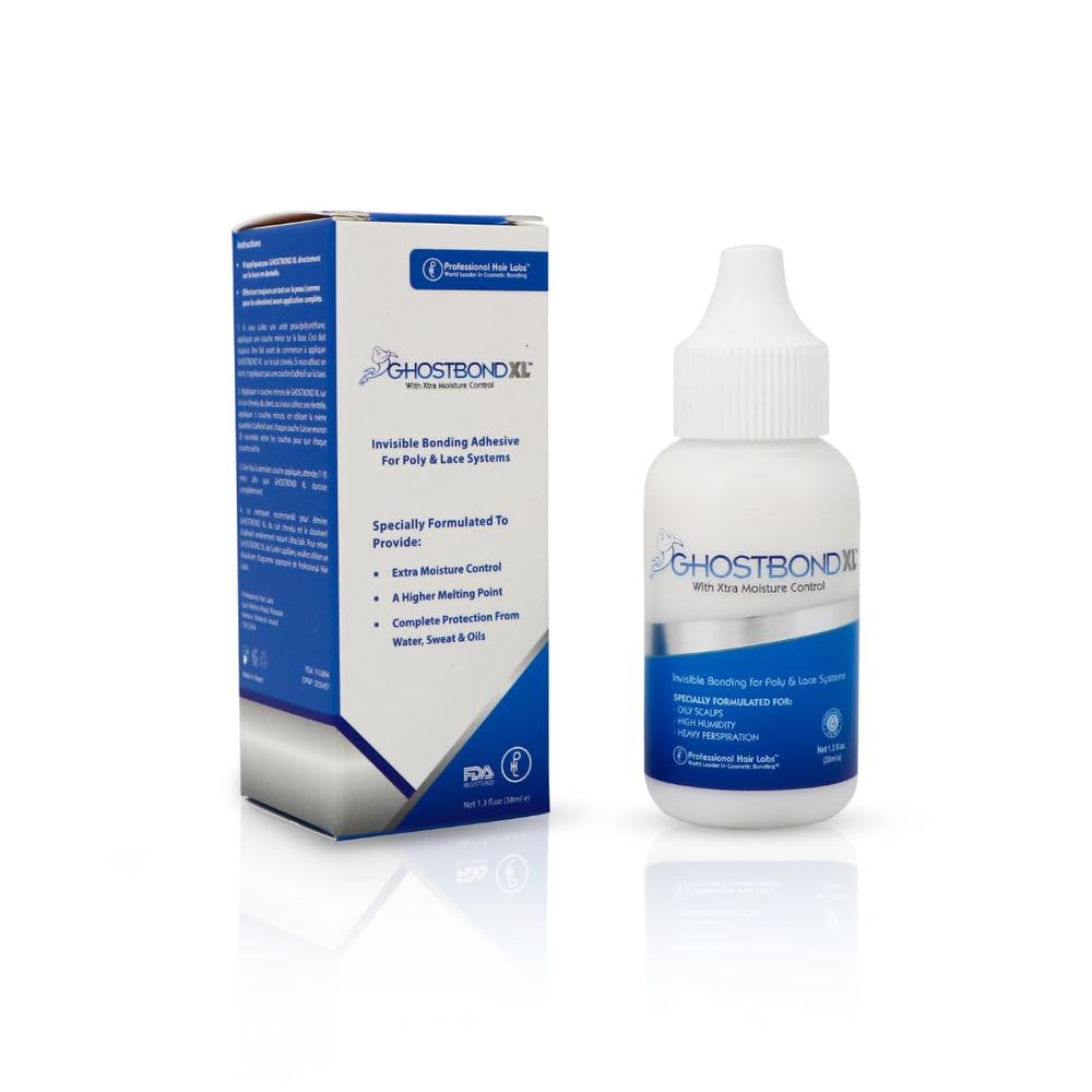 GhostBond XL water-resistant adhesive keeps hair systems secure in wet conditions.