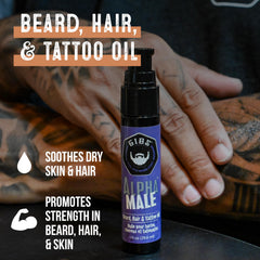 GIBS Alpha Male hair oil bottle strengthens hair and hydrates.