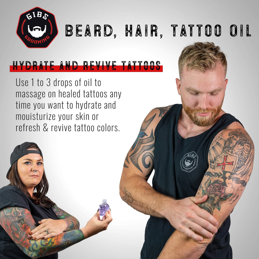 GIBS Alpha Male oil supports tattoo care and moisturizes skin