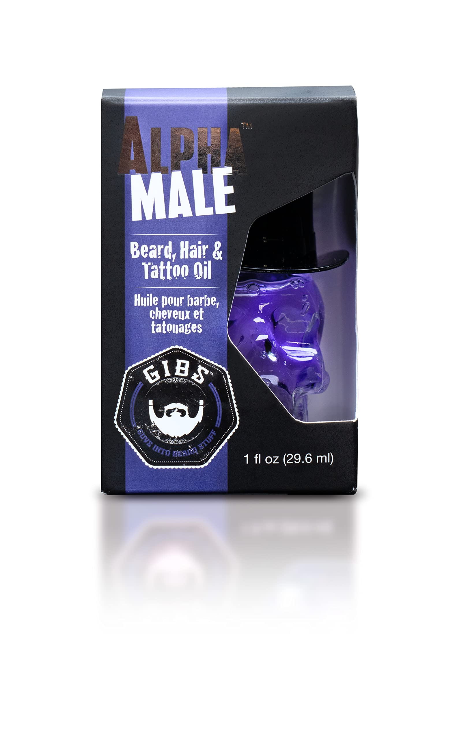 GIBS Alpha Male usage image showing easy beard, hair, and skin application