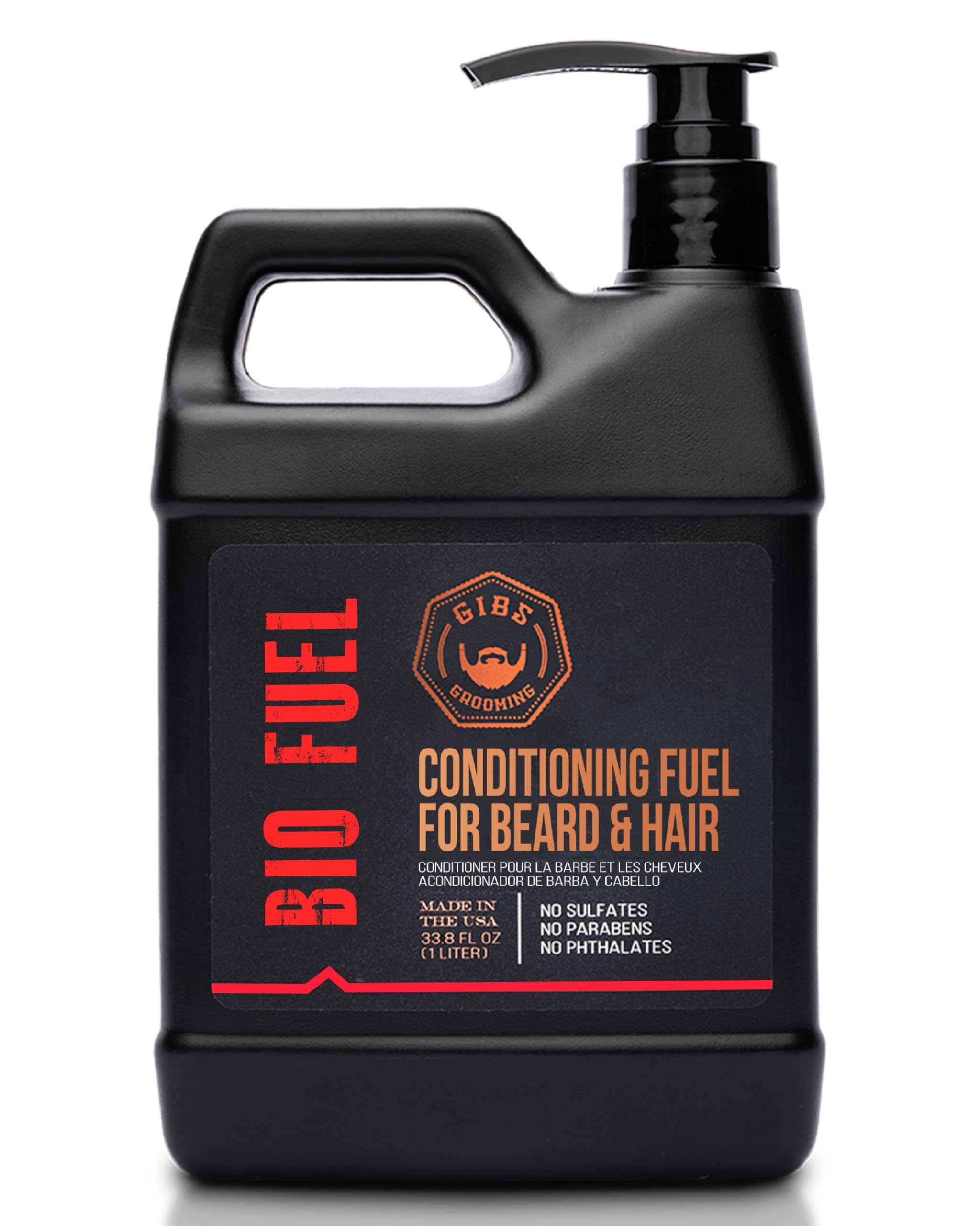 GIBS BioFuel conditioner bottle promotes moisturized beard and hair after washing