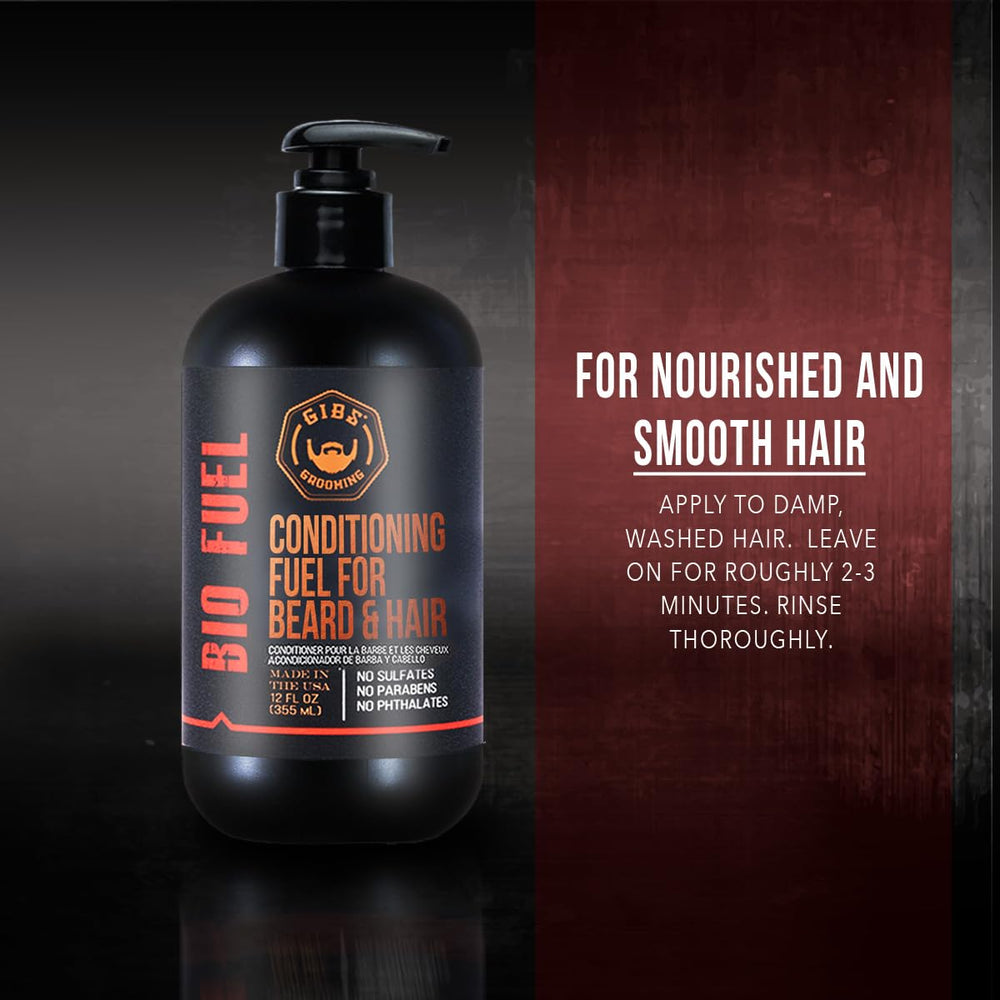 GIBS Biofuel Conditioner ingredient image emphasizes Sapota and Karanja oils for nourished beard and hair.