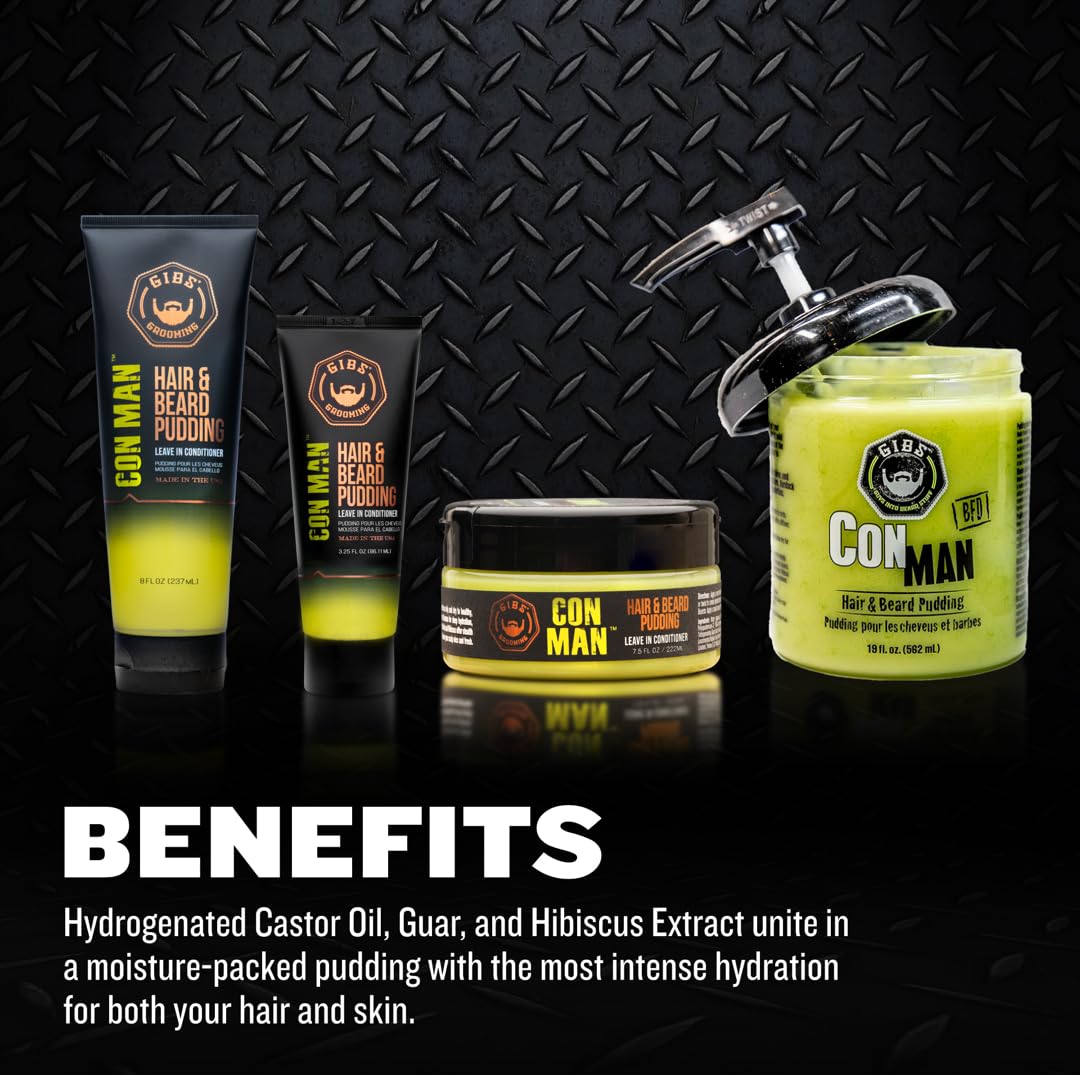 GIBS Con Man Beard Conditioning Pudding softens dry facial hair for a healthier look.