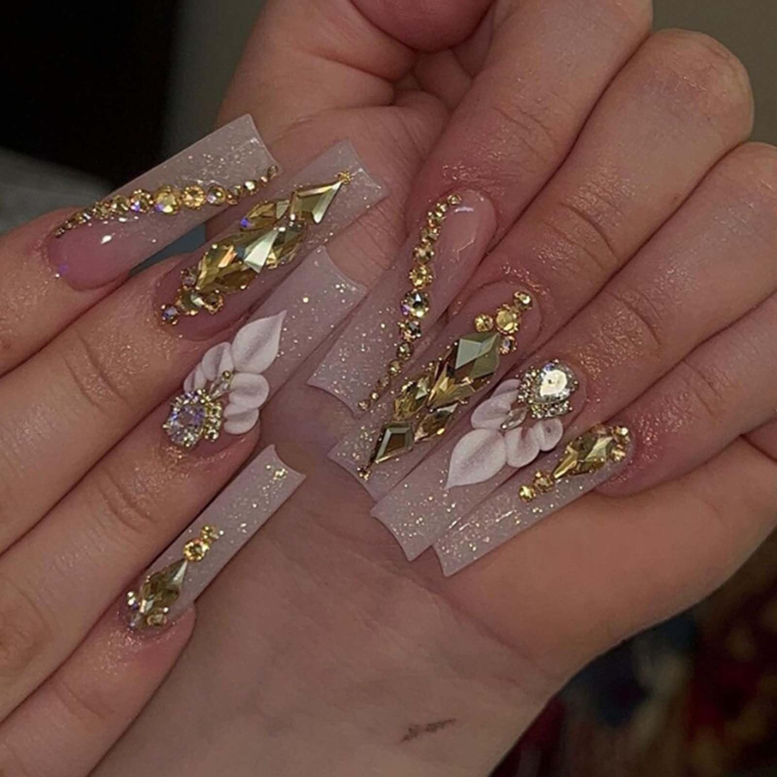 Gifiky long gradient press-on nails in nude square shape for at-home salon quality.