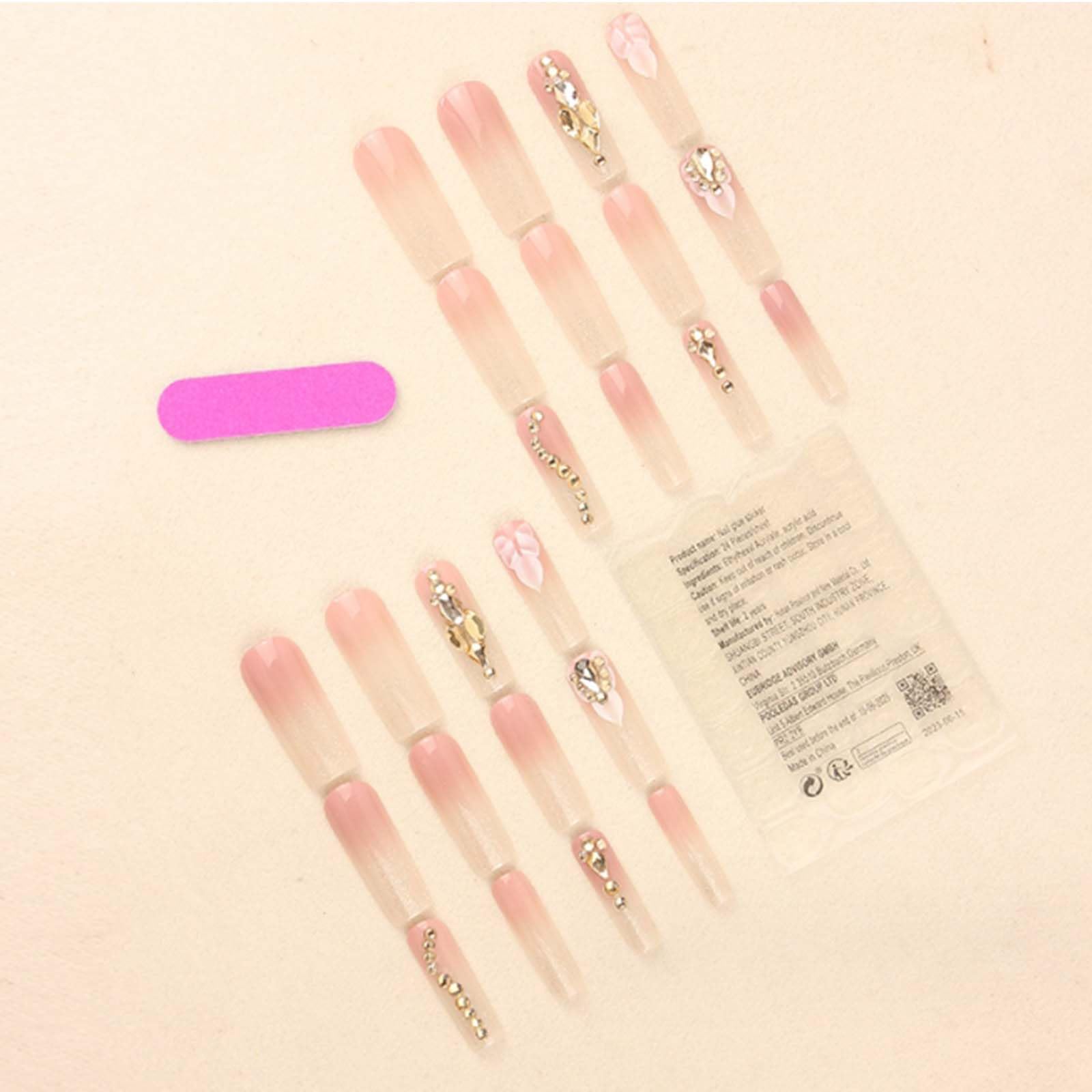 Gifiky nude square tips with crystal gems for chic everyday wear.