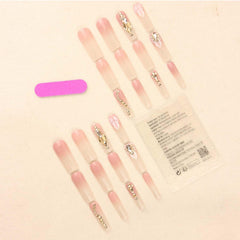 Gifiky nude square tips with crystal gems for chic everyday wear.