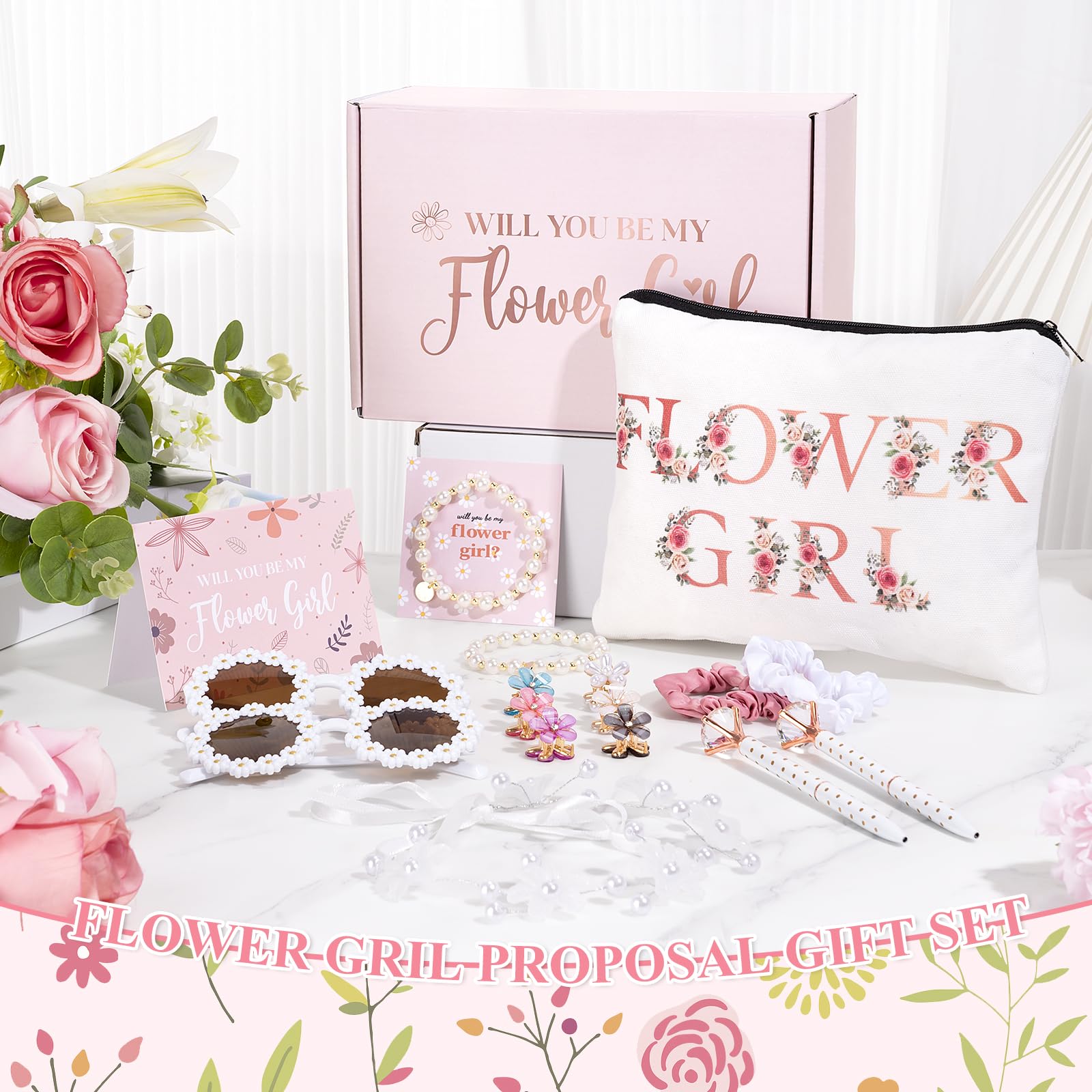GiftSketch flower girl makeup bag canvas, durable daily organizer for little essentials.