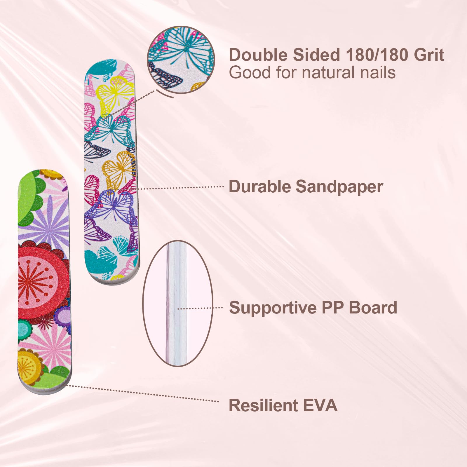 GigaGround flowery mini files deliver gentle smoothing for natural nails.