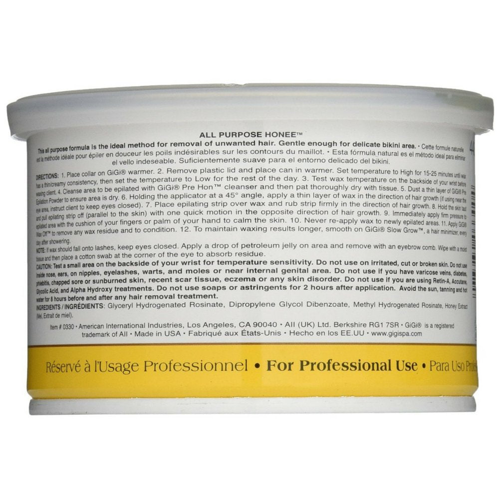 GIGI All Purpose Honee Wax pack of six on display, creamy consistency suitable for delicate areas