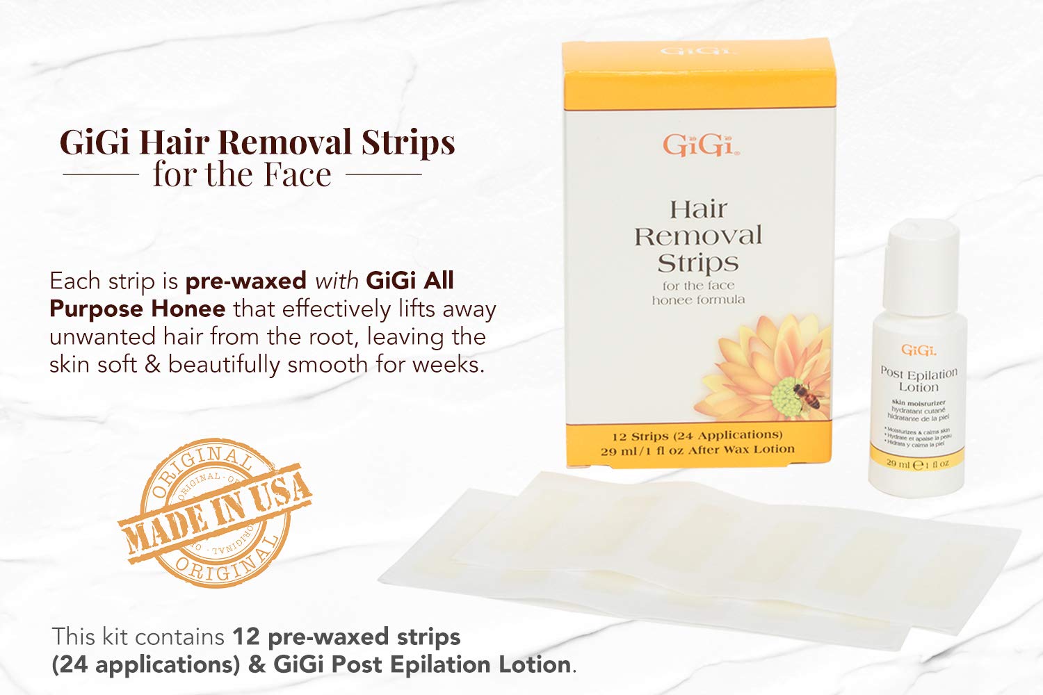 GIGI at-home waxing kit on bathroom counter for quick sessions