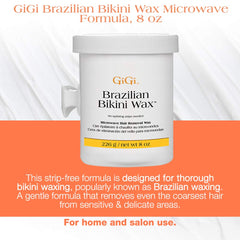 Gigi wax packaging showing microwave-ready formula for quick, mess-free hair removal.