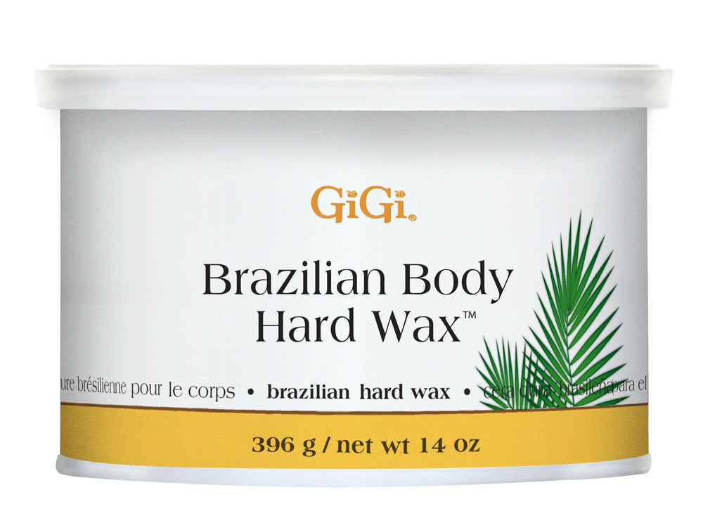 GIGI Brazilian Body Hard Wax jar for at-home bikini waxing with non-strip formula.