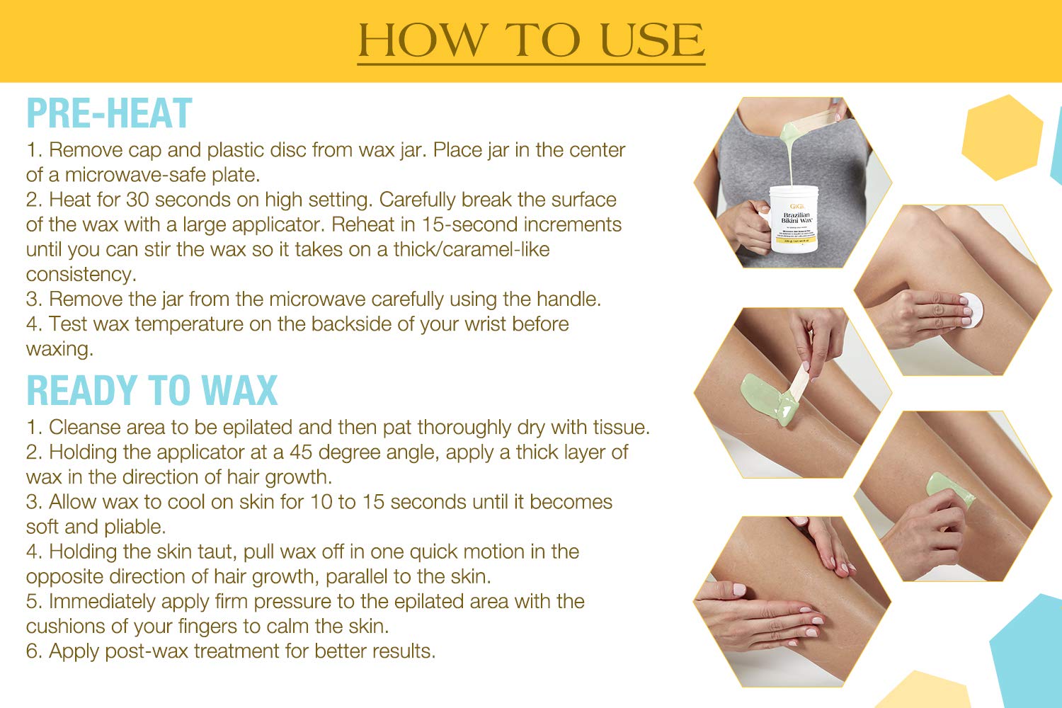 GIGI hands applying wax for smooth, long-lasting results