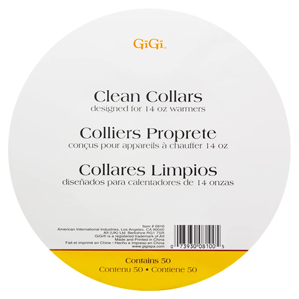 GIGI Clean Collars on a 14 oz wax warmer catching drips to keep the station clean.