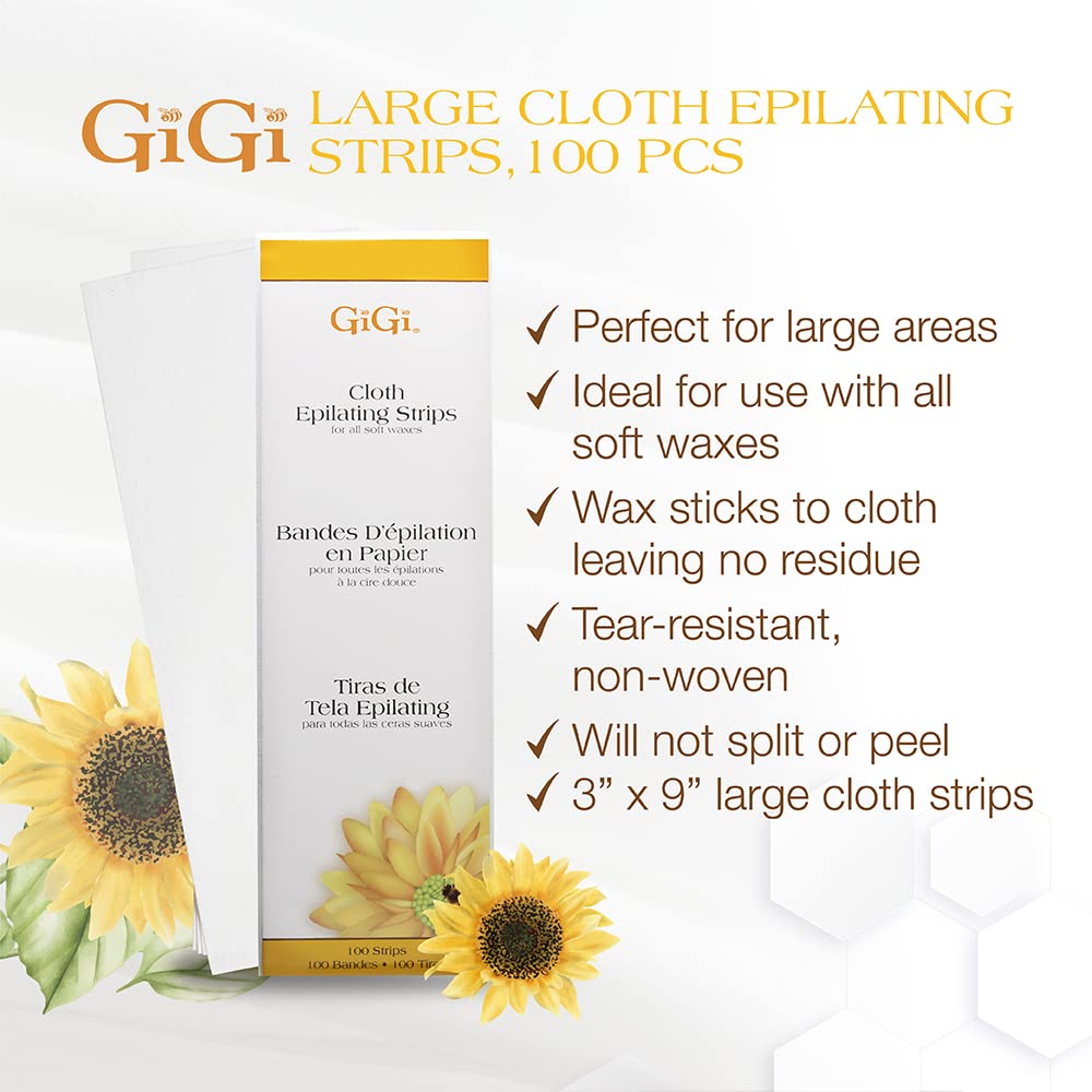 GIGI cloth epilating strip spread flat, ready for wax on legs.