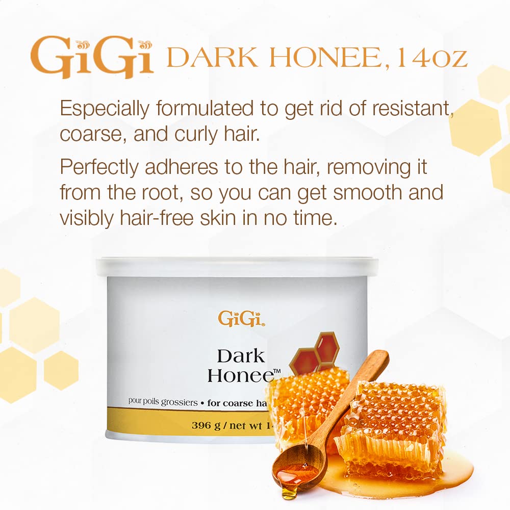 GiGi Dark Honee Soft Wax texture closeup showing honey-infused formula for moisturized skin.