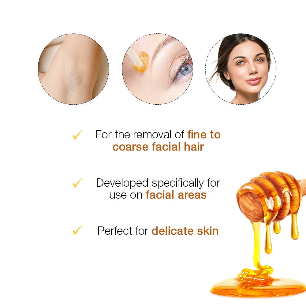 GIGI Facial Honee Wax application on upper lip demonstrates precise, mild removal.