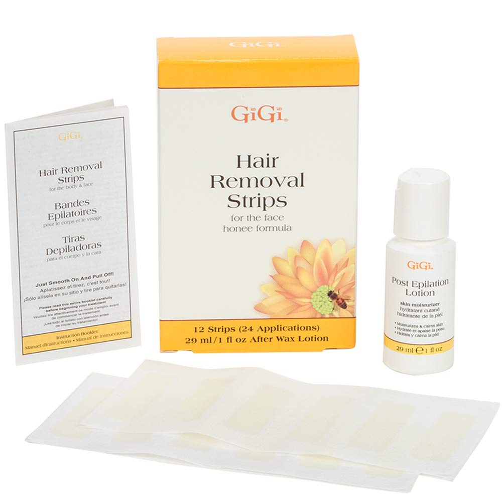 GIGI facial wax strips package for at-home hair removal, easy and mess-free