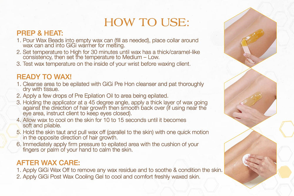 GIGI Golden Honee resealable packaging, travel-friendly wax beads