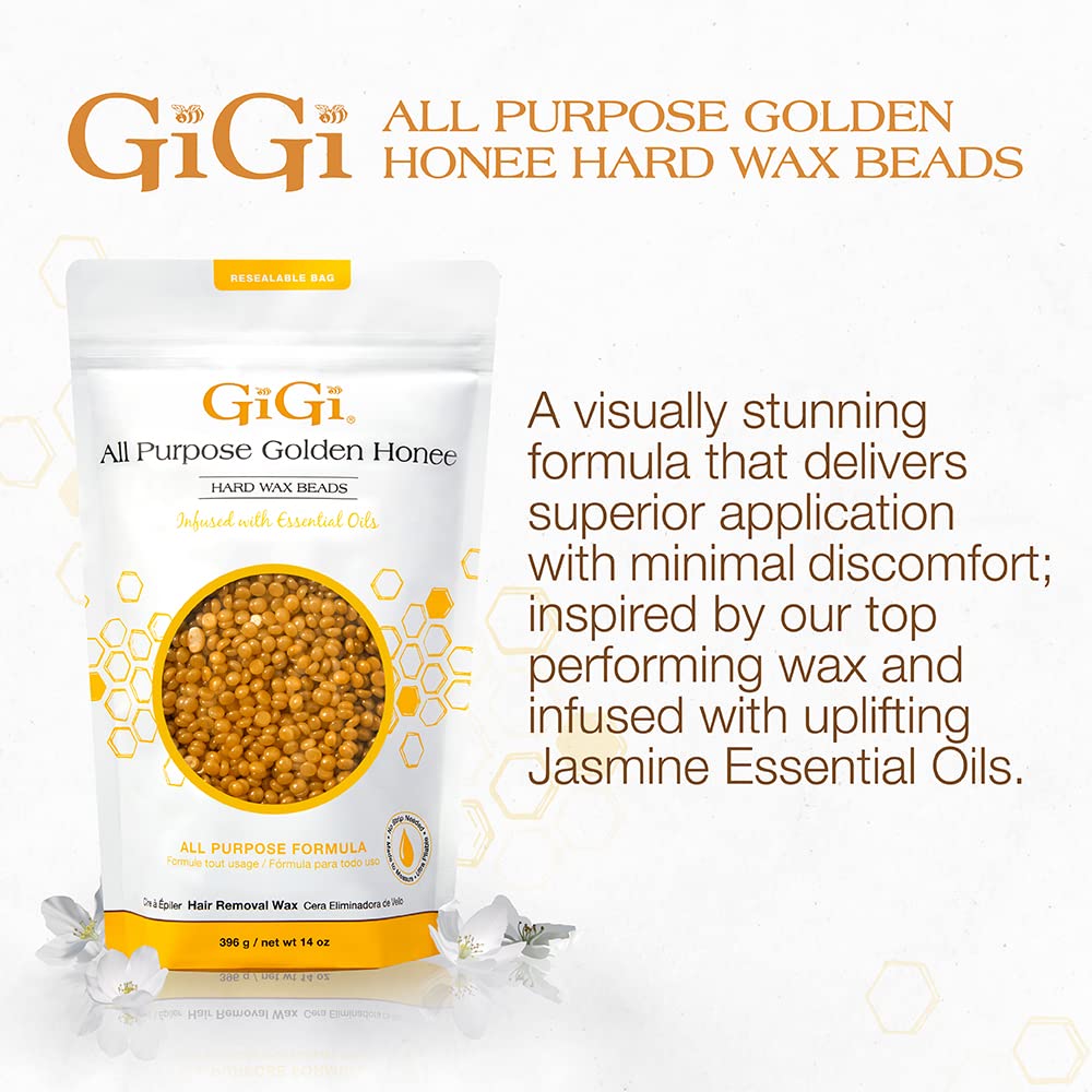 GIGI Golden Honee beads offer pliable wax for precise, comfortable waxing