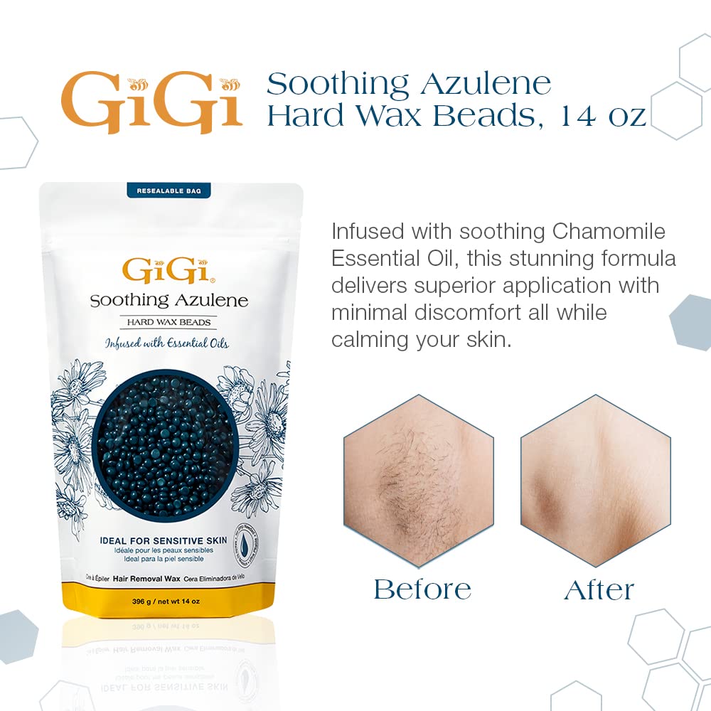 GIGI soothing wax beads application image demonstrating flexible, strip-free technique.