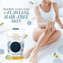 GIGI hard wax beads Azulene close-up showing soothing formula for sensitive skin.