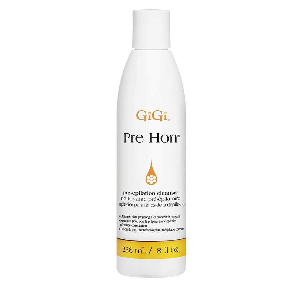 GIGI Pre Hon Pre-Epilation Cleanser bottle ready for waxing prep