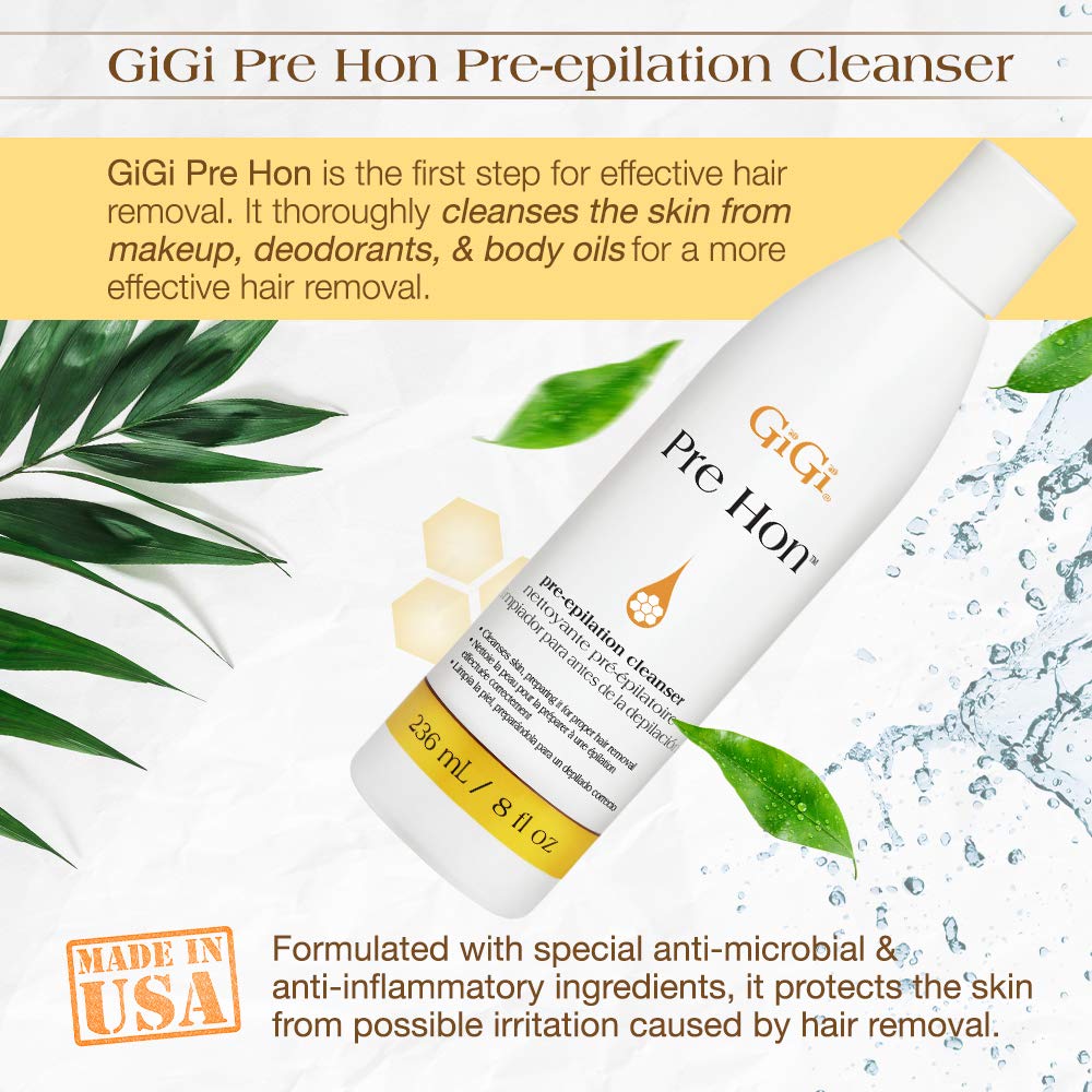GIGI Pre Hon Pre-Epilation Cleanser pump dispensing before waxing