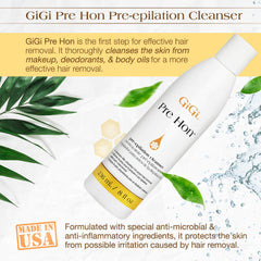GIGI Pre Hon Pre-Epilation Cleanser pump dispensing before waxing