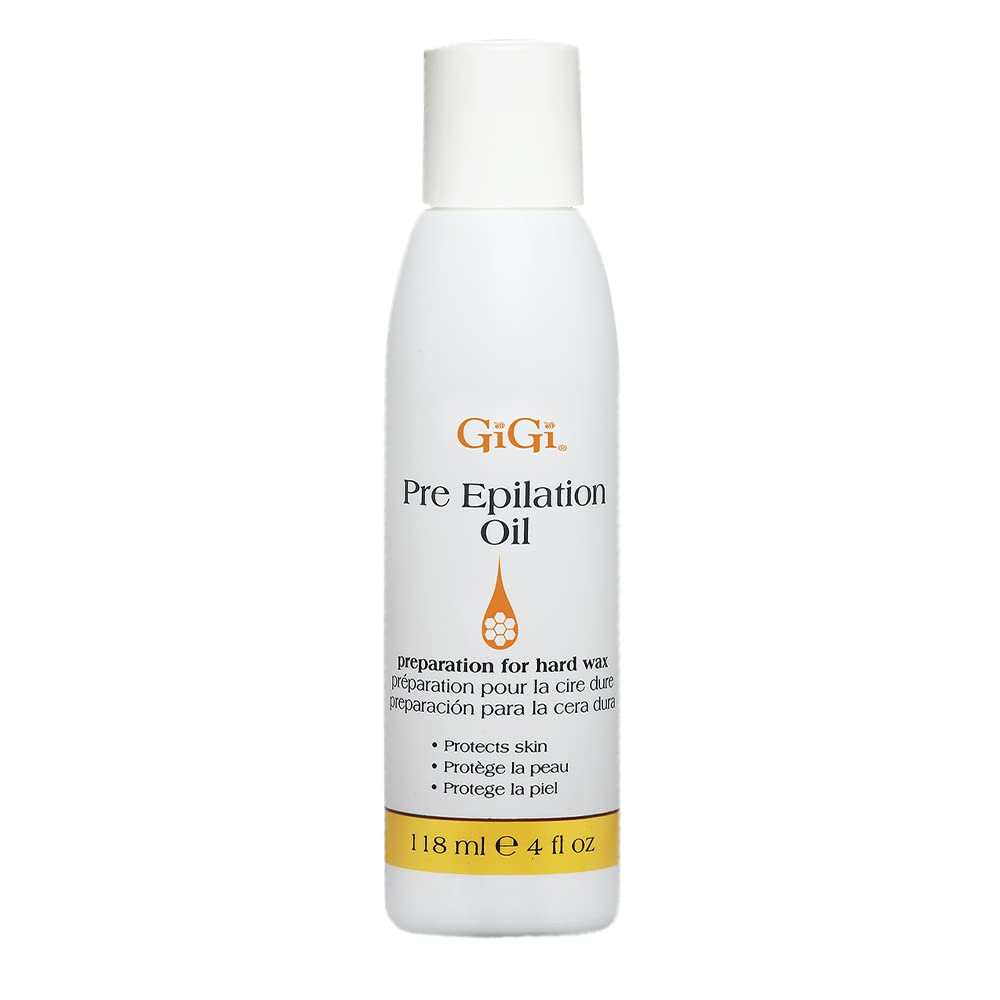 GIGI pre-wax epilation oil bottle prepares skin for waxing.