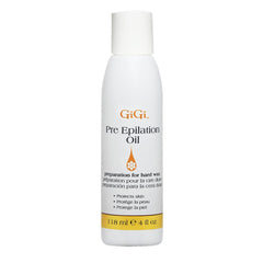 GIGI pre-wax epilation oil bottle prepares skin for waxing.