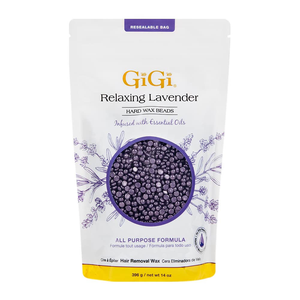 GIGI relaxing lavender wax beads pack for full-body waxing with soothing aroma.