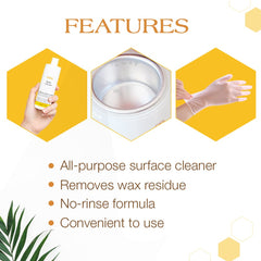 GIGI Sure Clean Wax Remover wipes down counters and chairs for a tidy studio.