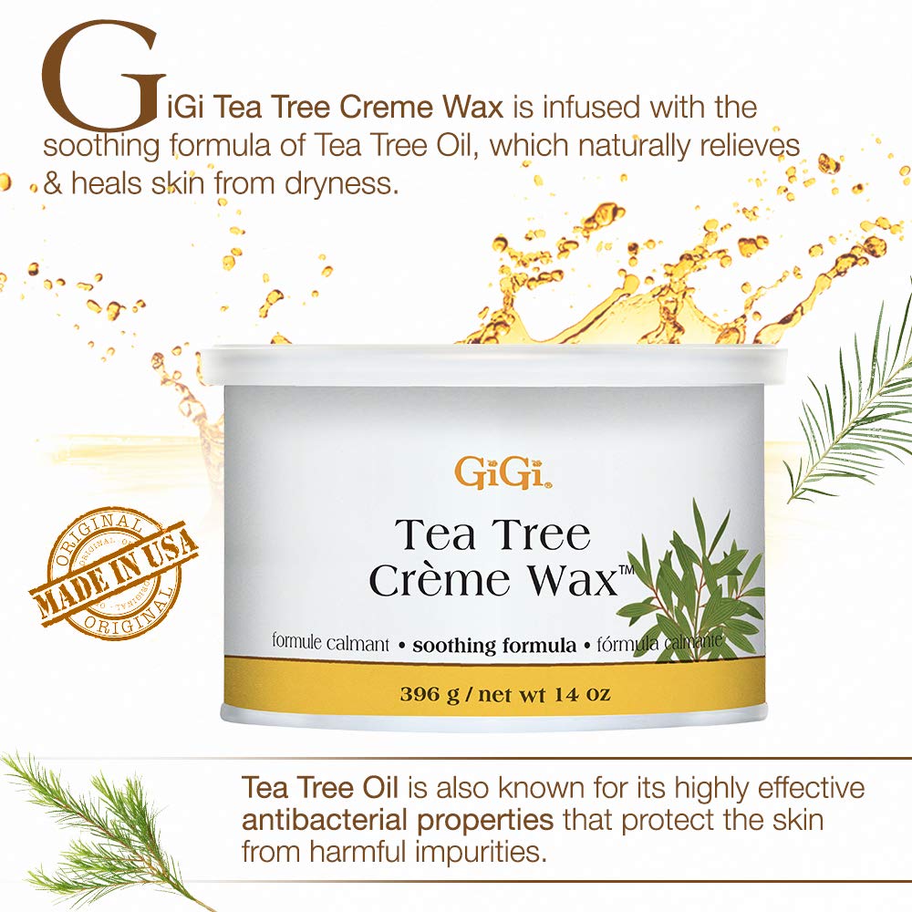 GiGi Tea Tree Crème Wax body with soft hair removal in a spa-ready moment.