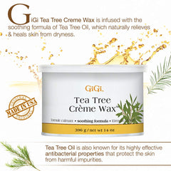 GiGi Tea Tree Crème Wax body with soft hair removal in a spa-ready moment.