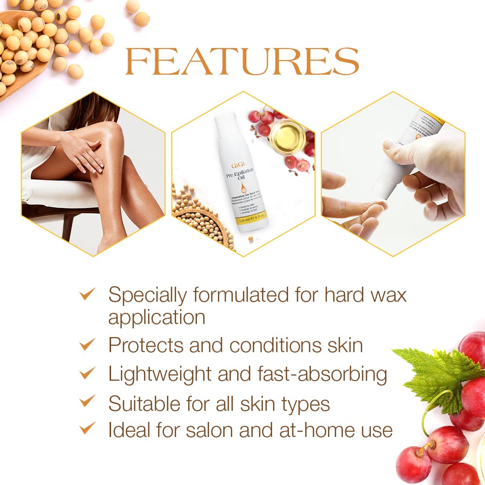 GIGI before-wax prep oil helps wax adhere to hairs.