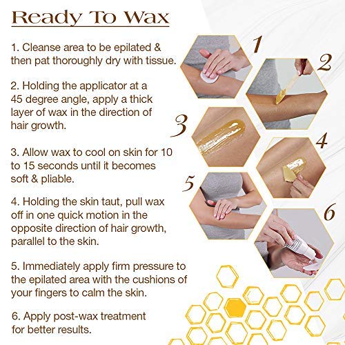 Wax application close-up showing strip-free formula for delicate areas