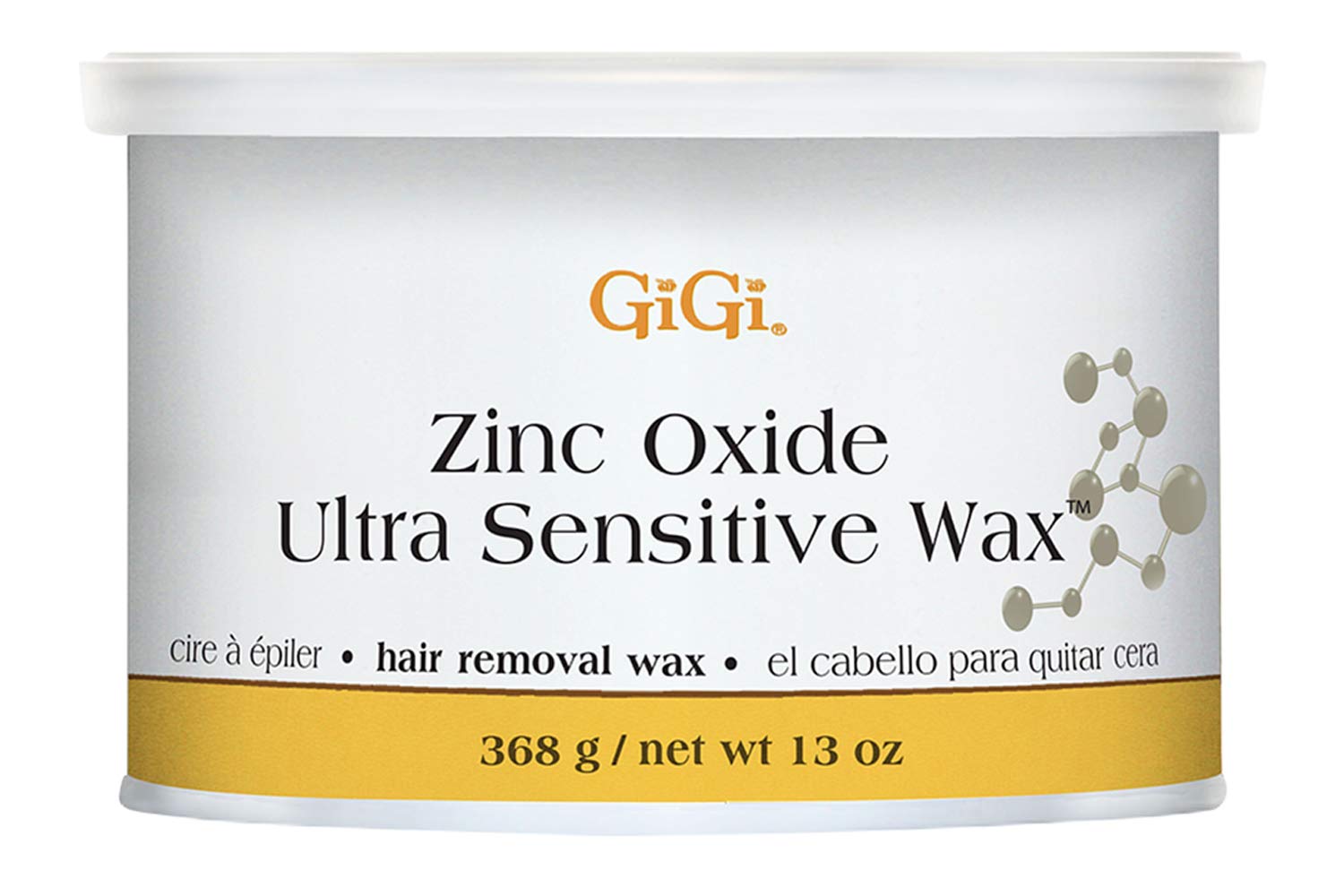 GIGI Zinc Oxide Ultra Sensitive Wax jar close-up showing creamy texture and barrier protection for sensitive skin.
